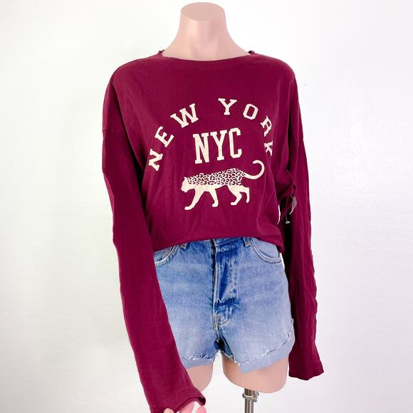 Treasure & Bond NYC New York Long Sleeve Pullover T-Shirt Burgundy size S NWOT - Picture 1 of 10
